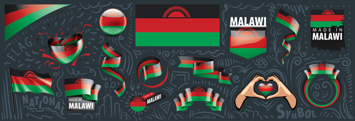 Vector set of the national flag of Malawi in various creative designs