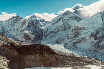 Beautifull Everest and Nuptse mountains landscape from the footpath on the Everest Base Camp trek...