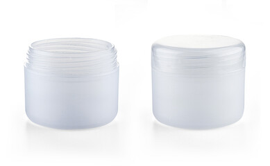 Empty transparent box for face cream isolated on a white.