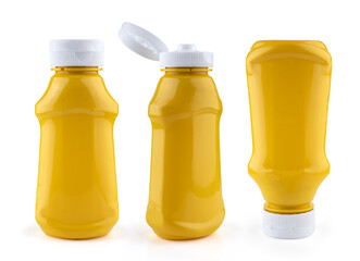 Empty mustard ketchup package mockup isolated on white