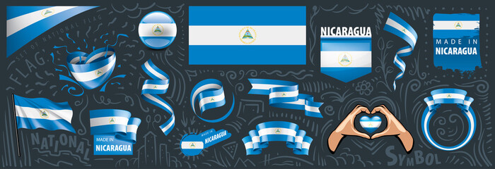 Vector set of the national flag of Nicaragua in various creative designs