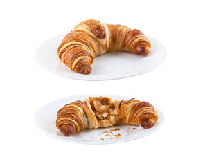 Croissant on white plate isolated on white