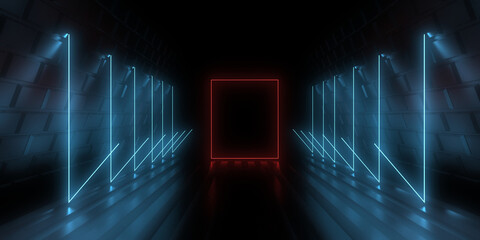 3D abstract background with neon lights. 3d illustration