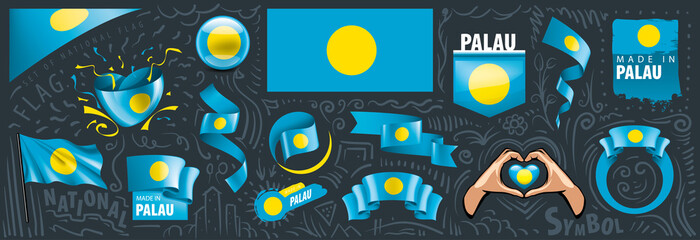 Vector set of the national flag of Palau in various creative designs