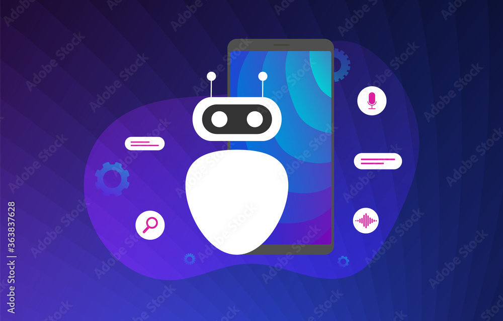 Poster chatbot vector illustration with bot and mobile phone, great design for any purposes. ai artificial 