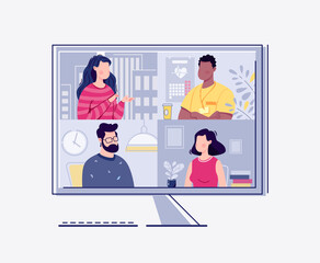 Videoconference, webinar. The concept of online meetings. Vector. Flat cartoon style. Illustration.