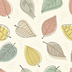 Seamless pattern with abstract stylized colorful leaves