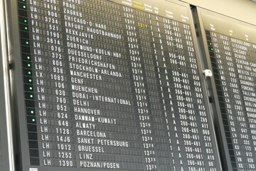 Fototapeta premium Black Airport Board with destinations in white letters.