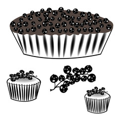 Pie with berries. Cake with black currants. Dessert. Bakery  products, pastries. Vector illustration of Berry pie, isolated on white background.