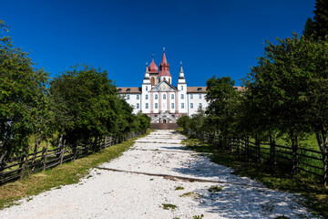 Nova Ponente, Italy - july 09 2020: Sanctuary of the Madonna di Pietralba