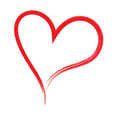 Red heart brush hand drawn icon isolated on white background. Red heart icon for love symbol,passion sign and Valentine's day. Dry brush painted heart.Creative beautiful art design,vector illustration