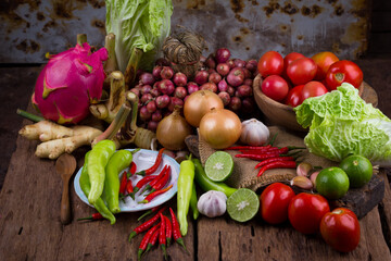 Composition with assorted raw organic vegetables