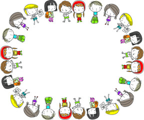 vector drawing cartoon kids set