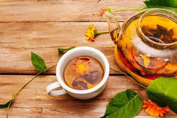 Tea made from fresh marigold flowers