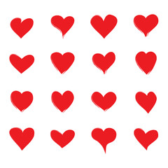 Red heart vector shape. Love icons set isolated on white background. Collection of flat heart icons for web site, love symbol, icon shape,greeting card and Valentine's day. Vector illustration concept