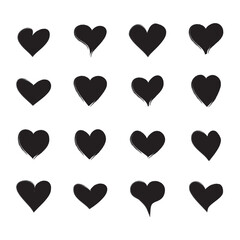 Black heart vector shape. Love icons set isolated on white background.Collection of flat heart icons for web site, love symbol, icon shape,greeting card and Valentine's day.Vector illustration concept
