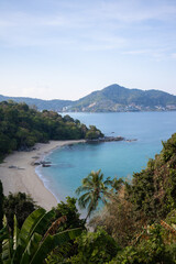 Naklejka premium Vertical aerial view on Laem Sing beach in Phuket, Thailand