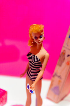 ROME, ITALY - MAY 7, 2016: Original Barbie doll at the exhibition in Rome. Barbie  brand belongs to the American toy-company Mattel, Inc