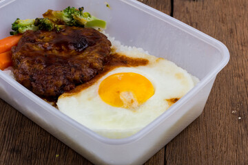 Rice with hamburg steak and fried egg