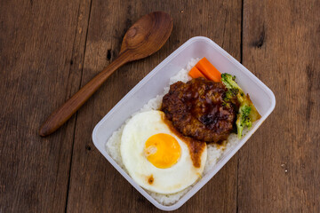 Rice with hamburg steak and fried egg