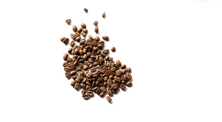 top viewe coffee beans isolated white bacgrounds