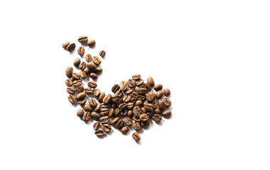 top viewe coffee beans isolated white bacgrounds
