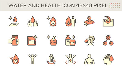 Water drinking and health vector icon set design, 48X48 pixel perfect and editable stroke.