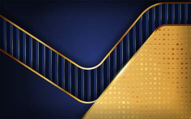 Luxury blue background with golden lines combination. Graphic design template.