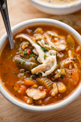soup. Lentil and Split Pea Soup. Classic American Restaurant or Diner favorite. Homemade soup with chicken broth, noodles celery carrots seasoned with salt and pepper and garnished parsely.