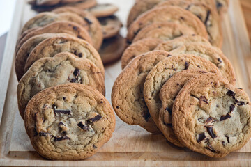 Chocolate chip cookies. Homemade, traditional classic american dessert favorite. Chocolate chip cookies. Bakery or pastry shop favorite. Made with sugar, butter and chocolate. 