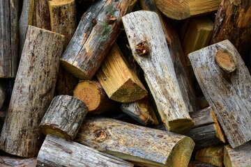 A stack of logs. Close-up. Texture, background.