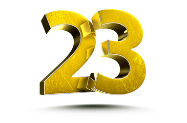 3D illustration Golden number 23 isolated on a white background.(with Clipping Path).