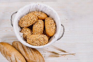 Fresh crunchy buns in basket