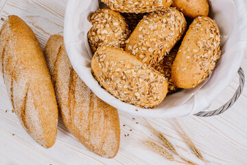 Fresh crunchy buns in basket