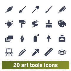 Graphic designer, artist equipment, art tools vector icons set. Vector collection of symbols for web pages, user interfaces and applications. Isolated on white background.
