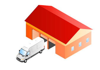 Lagerhall mit Lieferwagen isometrische Illustration