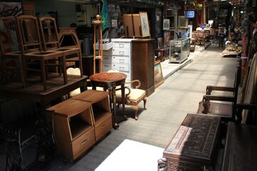 Greece, Athens, June 28 2020 - Shops with antique furniture in Monastiraki district.