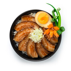 Chashu Don Rice with boiled Pork in brown sauce recipe served Egg