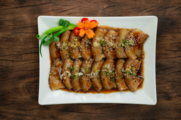Chashu Pork Belly boiled in  Soy Sauce sprinkle sesame and Leek onion bunching Japanese Food