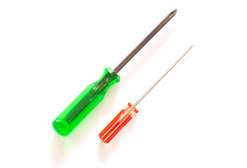 Fototapeta premium green and red screwdriver on white background