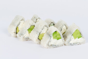 Sushi shot on a white background side view