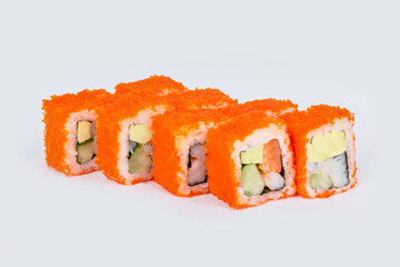 Sushi shot on a white background side view