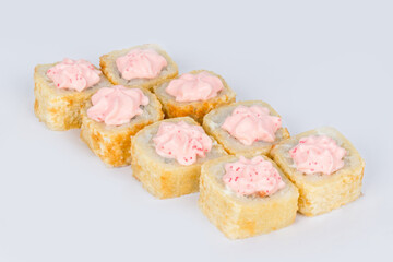 Sushi shot on a white background side view
