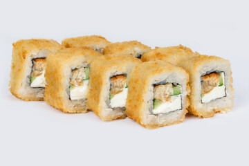 Sushi shot on a white background side view