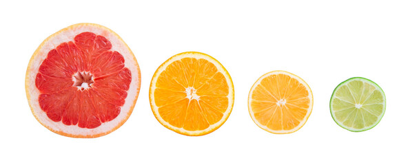 mix of half citrus fruit. grapefruit, orange, lemon, lime. isolated on white background