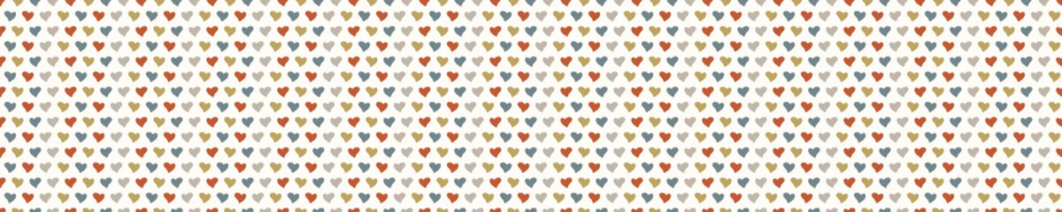 Seamless background love heart banner. Gender neutral baby pattern. Simple whimsical minimal earthy 2 tone color. Kids nursery border or boho fashion ribbon trim © Limolida Studio