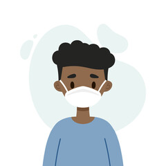 Young man wearing a face mask to protect from viruses and bacteria