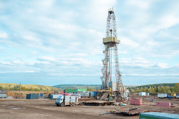 Drilling rig in oil field for drilled into subsurface in order to produced crude, inside view....