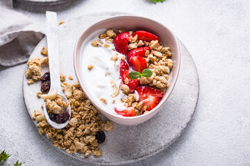 Granola with Greek yogurt and strawberry