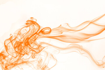 Orange smoke on white background, orange ink background, movement of orange smoke